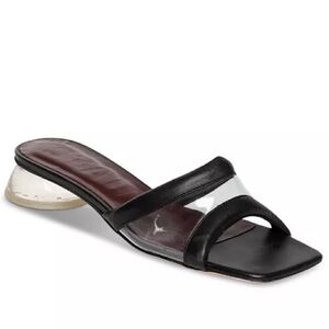 NWT STAUD Simone Sandals Black Leather Clear Round Heel Slip On Sandals